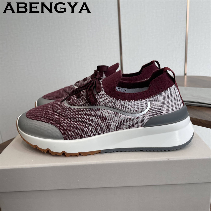 Knit Fabric Lace Up Sneakers - Sepatu Pantofel Rajutan Multiwarna Baru Pria