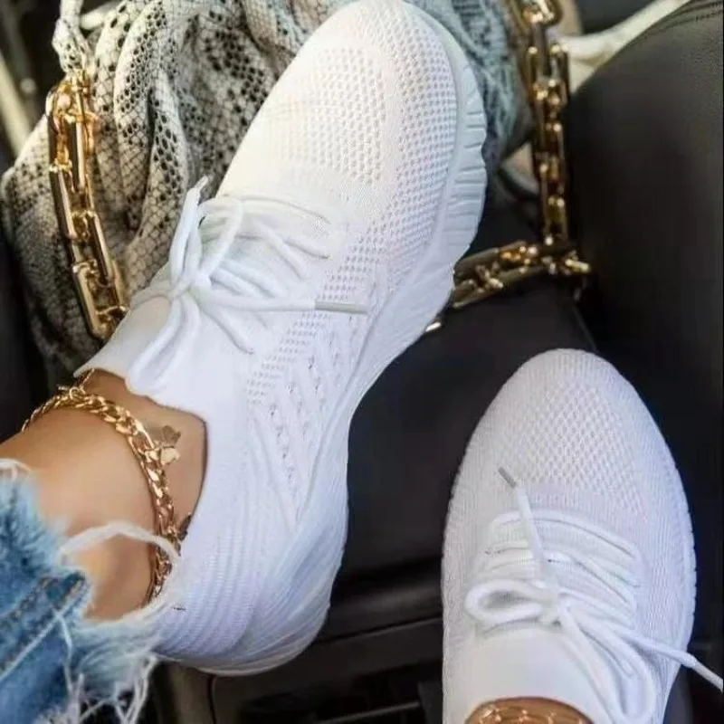Sepatu Rajut Kasual Wanita, Be - Knit Fabric Lace Up Sneakers ulasan dan harga