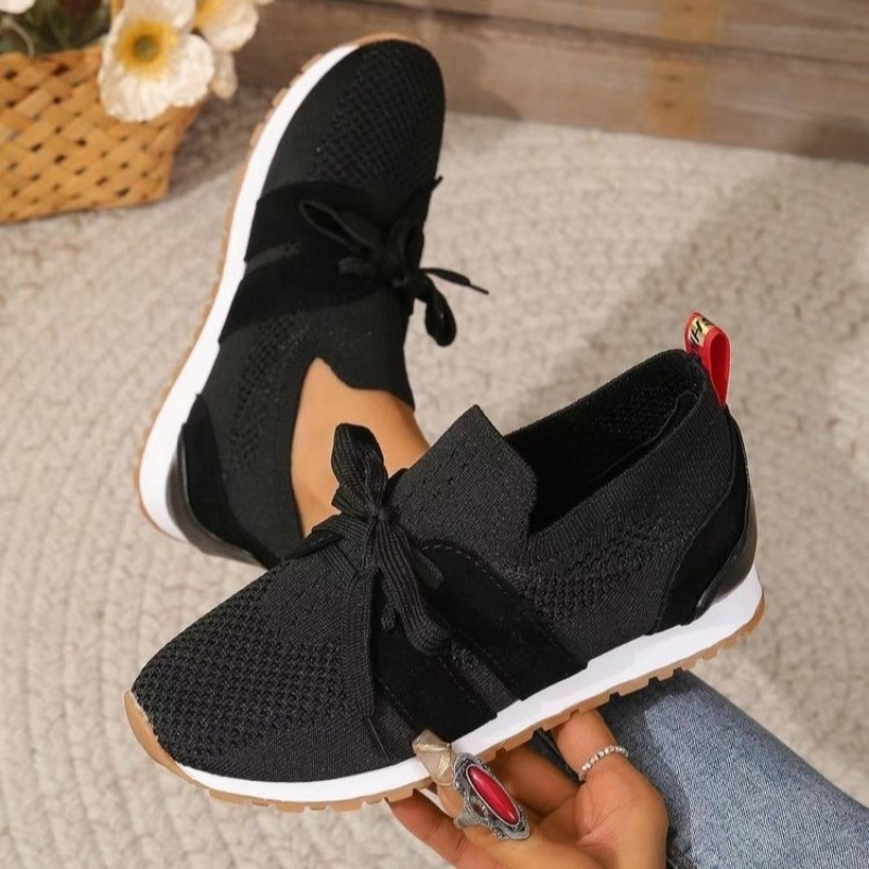 Sepatu Sneakers Rajut Hitam Ba - Knit Fabric Lace Up Sneakers ulasan dan harga