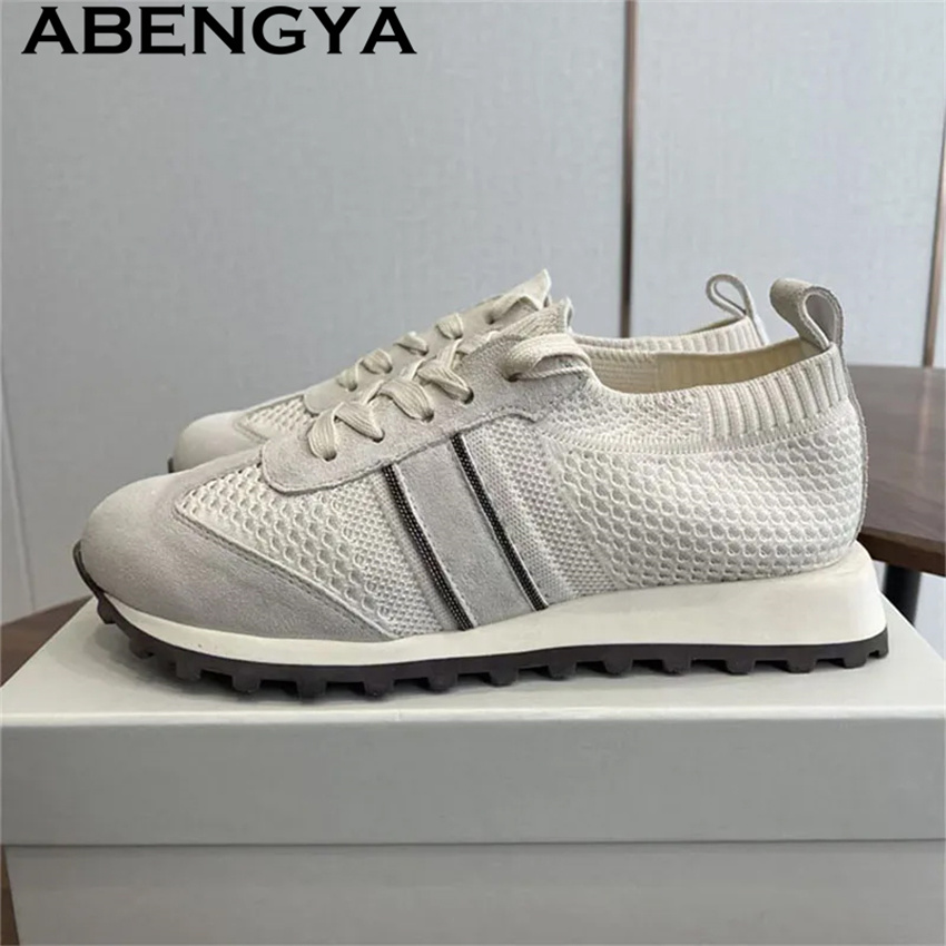 Sepatu Flat Kasual Rajut Tali  - Knit Fabric Lace Up Sneakers ulasan dan harga