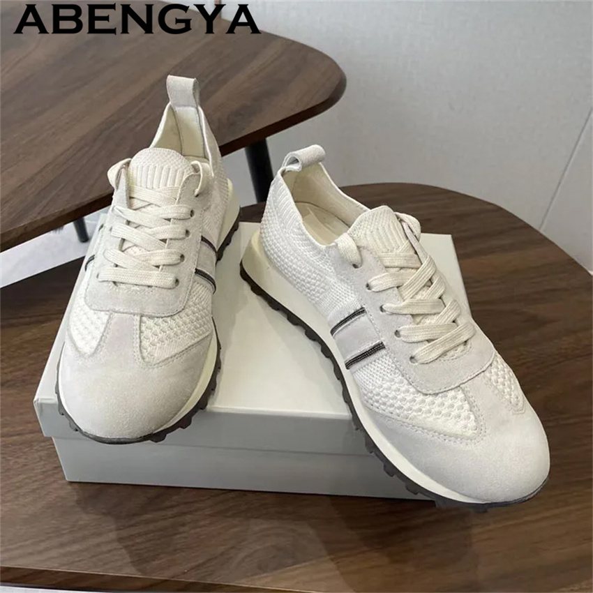 Sepatu Flat Kasual Rajut Tali  - Knit Fabric Lace Up Sneakers ulasan dan harga