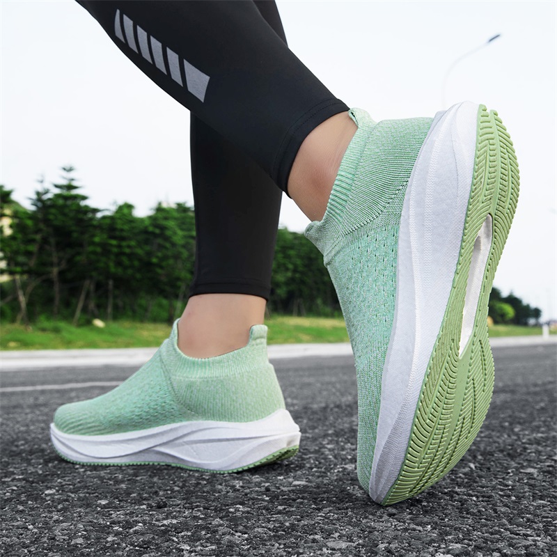 Sepatu Lari Unisex Model Slip  - Knit Fabric Lace Up Sneakers ulasan dan harga