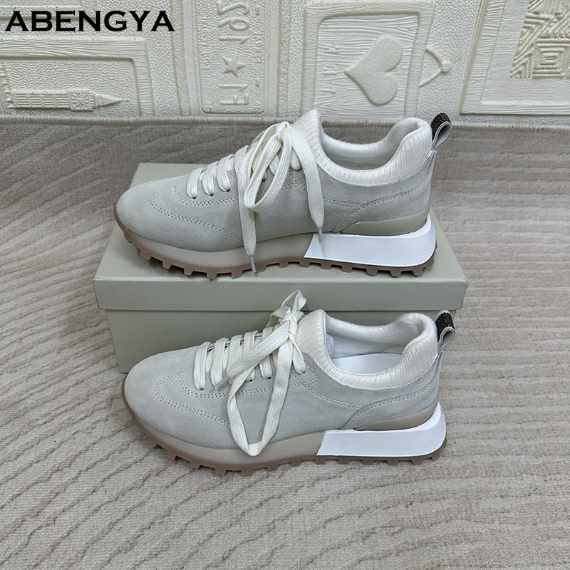 Sepatu Loafer Rajut Putih 2025 - Knit Fabric Lace Up Sneakers ulasan dan harga